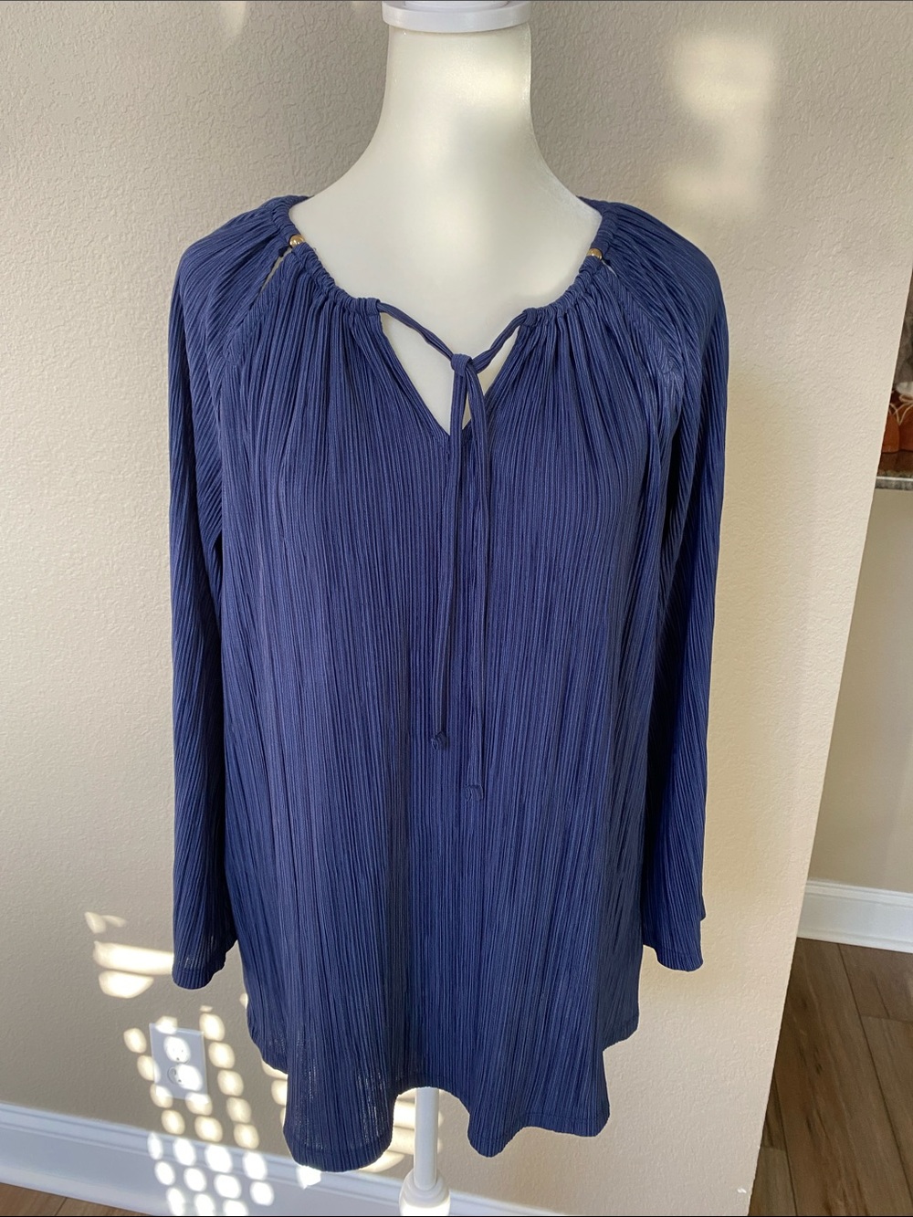 Michael Kors Navy Blue Boho Peasant Tie Front Top Ladies Size Medium